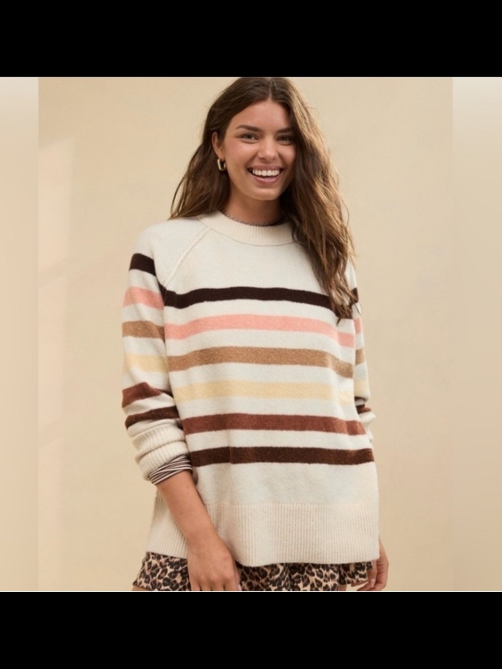 Aerie UnReal Striped Crewneck Sweater in Cream and Pastel Stripes